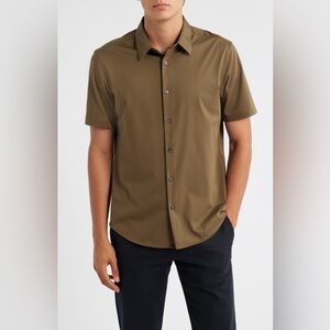 THEORY Men’s Irving Short Sleeve Button-Up Shirt- color Duffle (Size L)